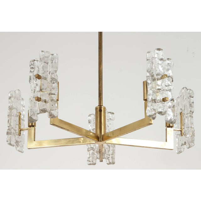 Brass Italian Glass Pendant With Kalmar Textured Glass Shades For Sale - Image 8 of 10