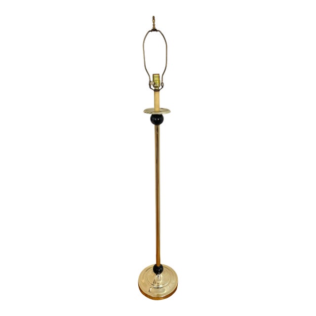Vintage 1970s brass floor lamp with black marble orbs and paired with a black shade. Dignified and masculine. Please see...