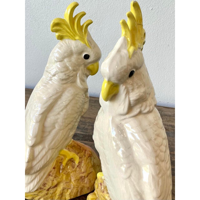 White Vintage Glazed Ceramic Cockatoos - A Pair For Sale - Image 8 of 12