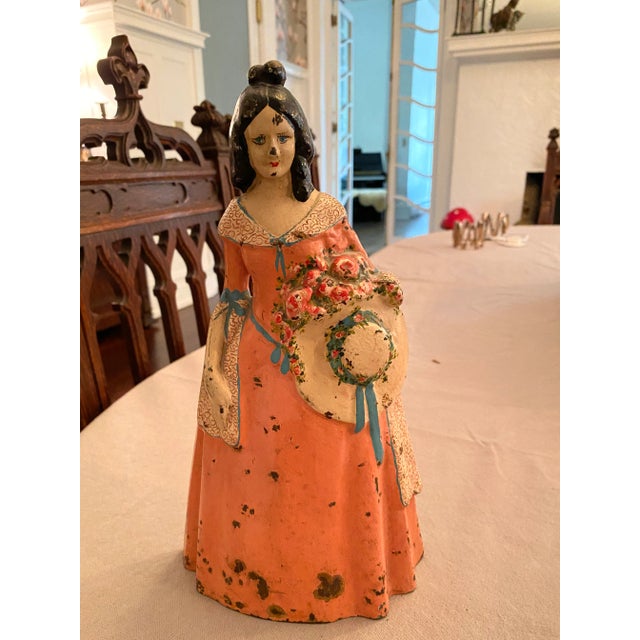 Metal 1915 National Foundry Cast Iron Antique Lady With Hat and Flowers Doorstop For Sale - Image 7 of 7