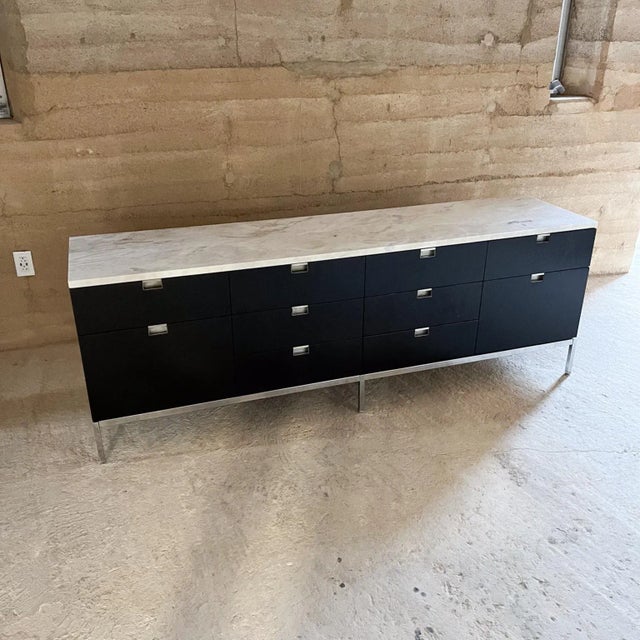 1960s 1960s Knoll Credenza Ebonized Wood Marble Florence Knoll Design For Sale - Image 5 of 10