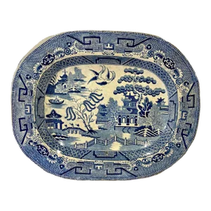 Antique Pearlware Blue Willow Platter Made in England - Circa 19th Century