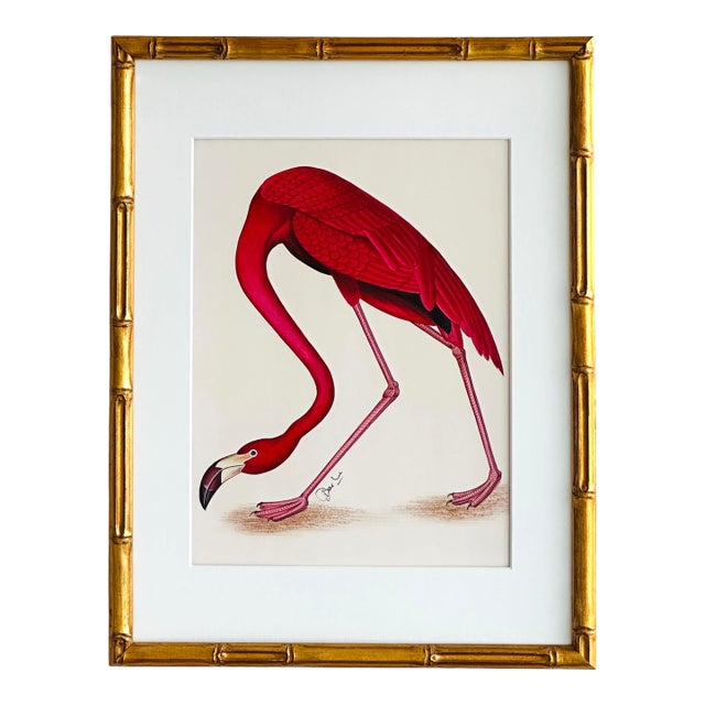 Large Original Hand-Painted Flamingo Painting, Framed For Sale