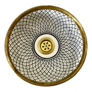 Rustic Ceramic Brass Rimmed Sink for Bathroom With Brass Drain