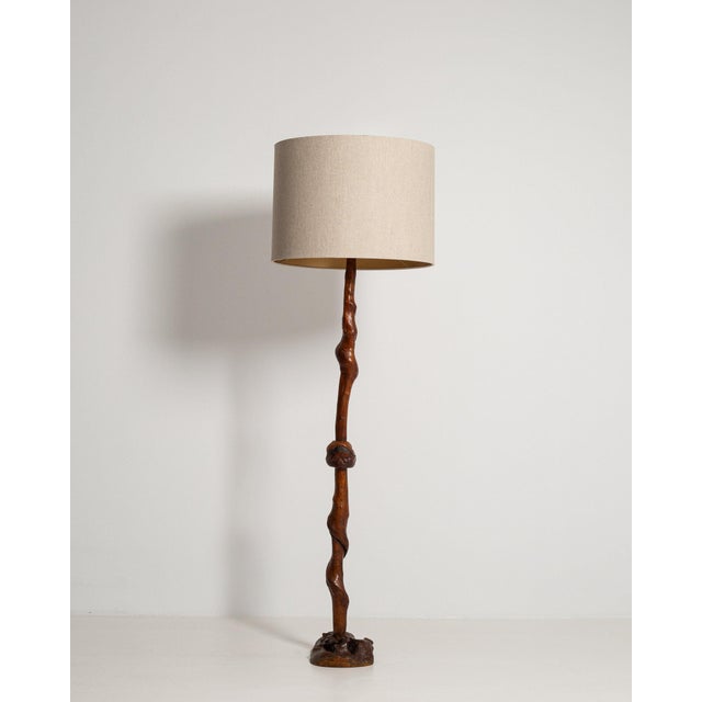 1960s 1960-1969 France Rich Walnut Brown Carved Walnut Floor Lamp For Sale - Image 5 of 11