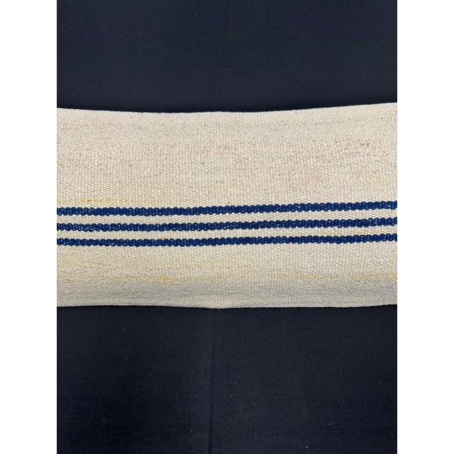 Contemporary Turkish Hemp Pillow Cushion Natural Beige Blue Cushion Cover 14"x45" For Sale - Image 3 of 4