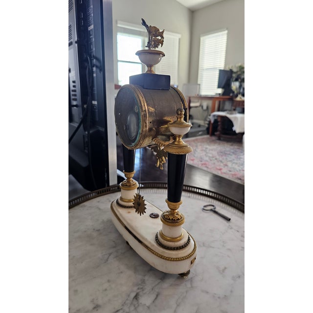 White Late 18th Century Louis XVI Ormolu-Mounted Black and White Marble Mantel Clock by Rouviere For Sale - Image 8 of 12