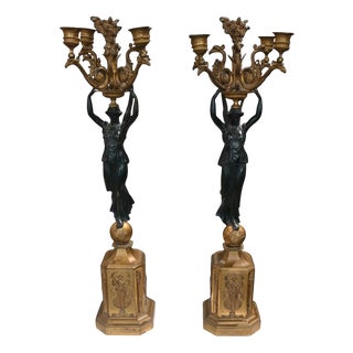 Empire Candelabra in Gilt and Patinated Bronze from Pierre-Philippe Thomire, Paris, 1810s, Set of 2 For Sale