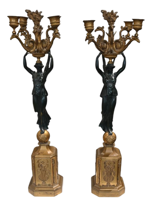 Empire Candelabra in Gilt and Patinated Bronze from Pierre-Philippe Thomire, Paris, 1810s, Set of 2