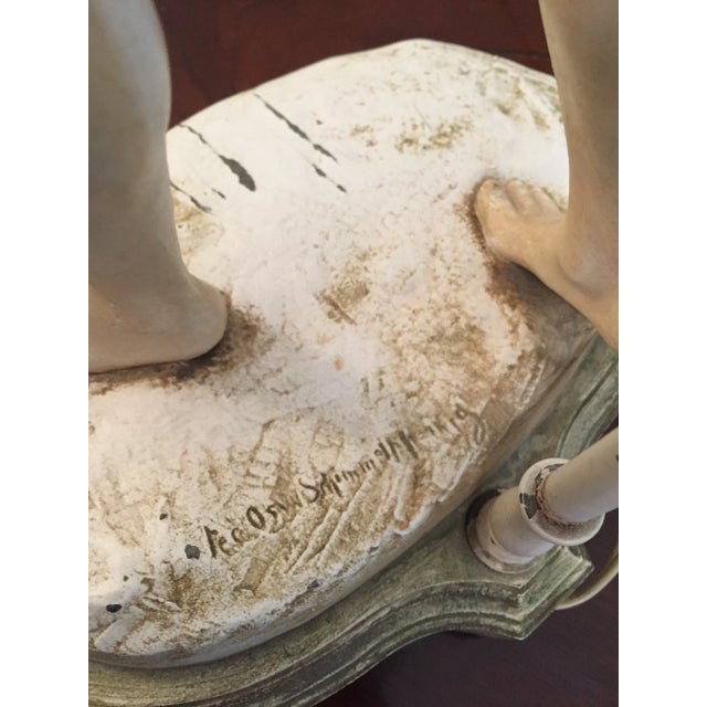 Beige Antique Early 20th Century Mounted Painted Metal Boy Figure Lamp For Sale - Image 8 of 12