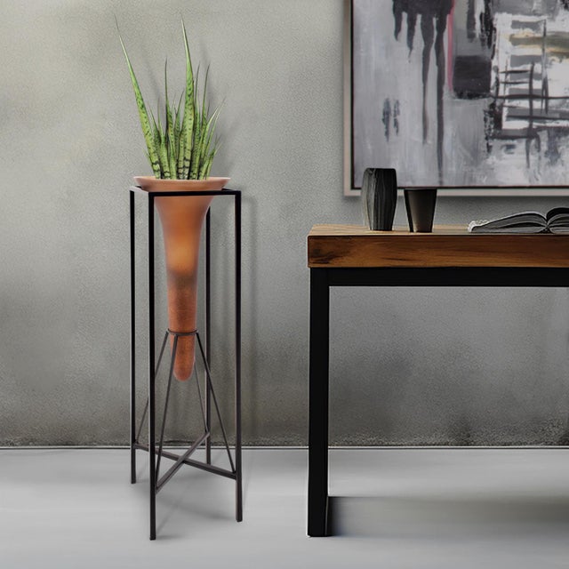 Bronze Euler Drop Vase with Black Iron Stand- Extra Large For Sale - Image 10 of 11