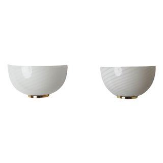 Vintage White Murano Swirl Wall Lights, Italy, 1980s, Set of 2 For Sale