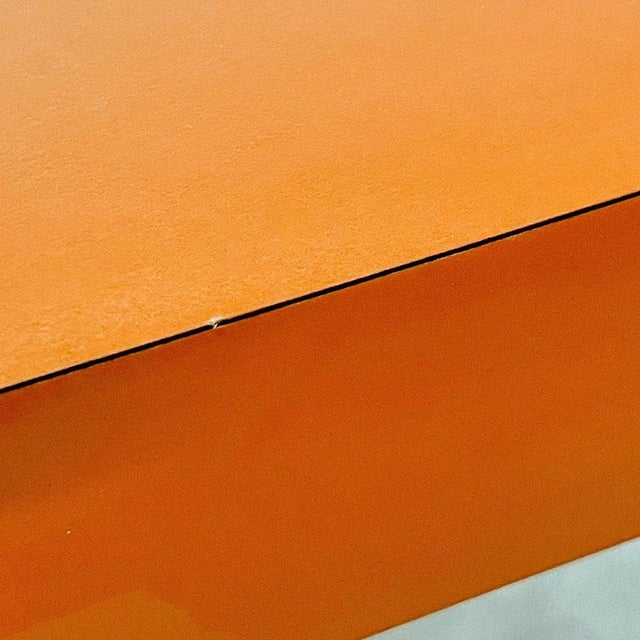 Wood 1970's Hermes Orange Laminate Parsons Console Table For Sale - Image 7 of 9