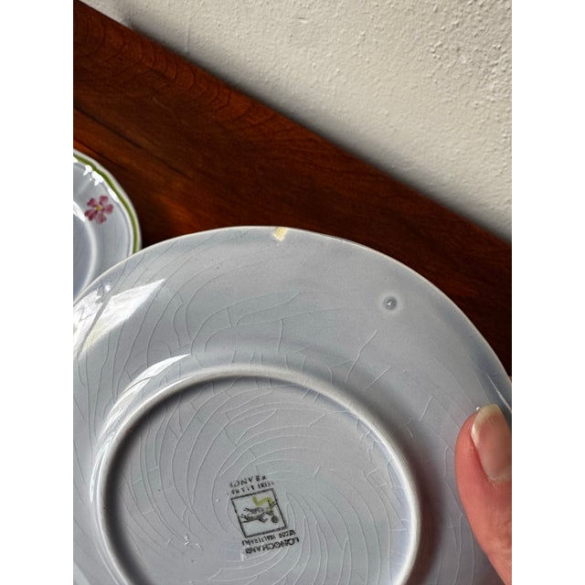 French Country Set of 4 Longchamp France Hand-Painted Floral Bread Plates, French Faience, Peint À La Main For Sale - Image 3 of 9