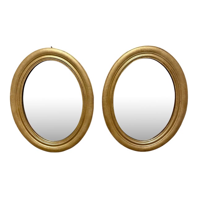 Pair of Vintage Gilt Oval Distressed Mirrors For Sale