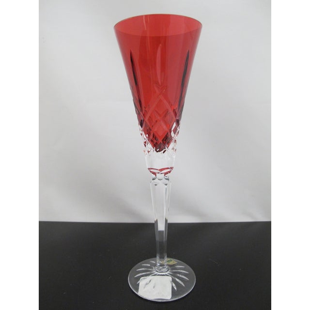 Traditional Waterford Crystal 12 Days of Christmas 3 French Hens Red Crimson Champagne Flute For Sale - Image 3 of 9