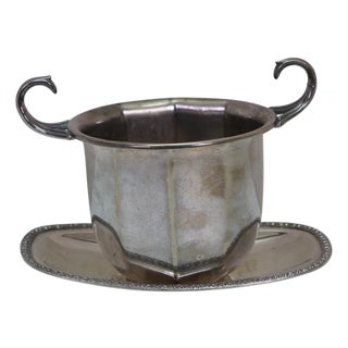 Late 20th Century Continental Silver Silverplate Caudle Cup Vessel & Vanity Bar Tray For Sale