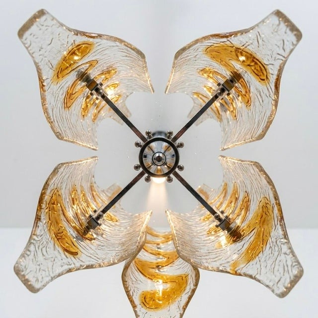 Mid-Century Modern 1970s Murano Glass Tubular Chandelier in Clear and Amber For Sale - Image 3 of 7