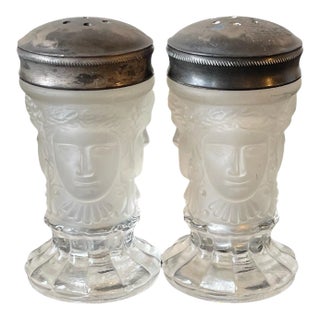 Antique Art Nouveau Frosted Class Crystal Salt and Pepper Shakers- a Pair For Sale