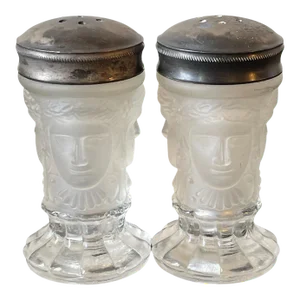 Antique Art Nouveau Frosted Class Crystal Salt and Pepper Shakers- a Pair