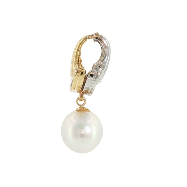 Contemporary Late 20th Century 18k Two Tone Pearl and Diamond Two Sided Clip Pendant For Sale - Image 3 of 5