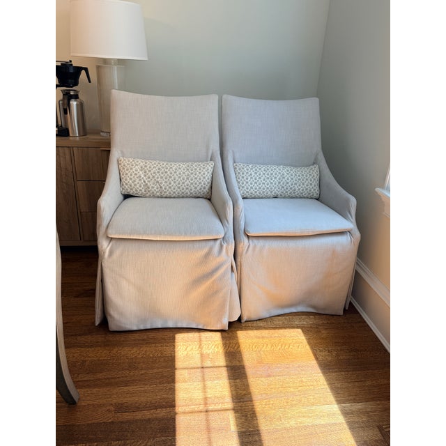 Linen Pair of Lee Industries Host Chairs (5205-01c) on Casters For Sale - Image 8 of 12