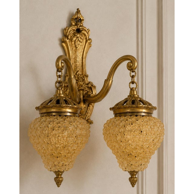 1980s French Louis XVI Gold Bronze Crystal Wall Lamps-Sconces-Pair For Sale - Image 10 of 17