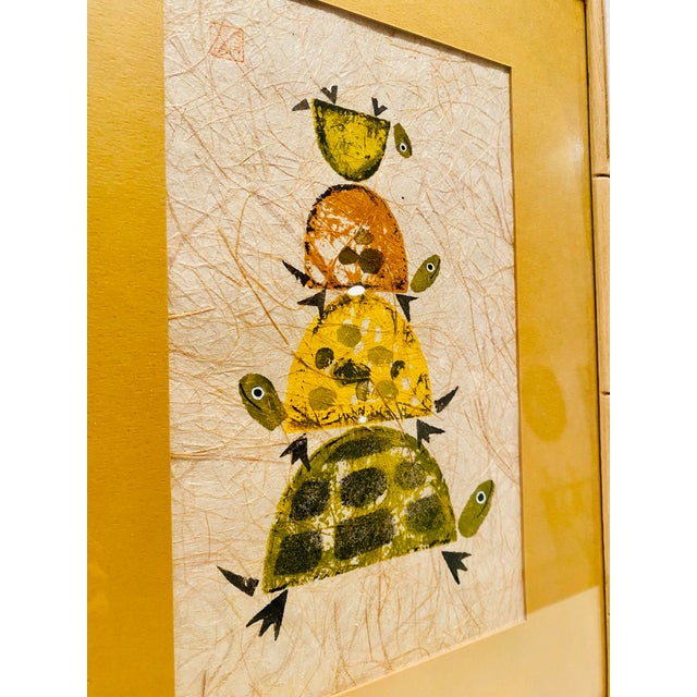 1960s Mid Century Modern Stacked Turtles Signed Japanese Potato Print For Sale - Image 4 of 8