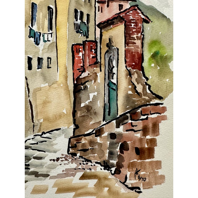 Rustic Henry Emil Salloch Original Watercolor on Paper Gromignana, 1970. For Sale - Image 3 of 7
