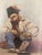 Folk Art 1920s Folk Art Turkish Cobbler (Köşker) Oil Painting & Larson Juhl Burl Wood Frame For Sale - Image 3 of 7