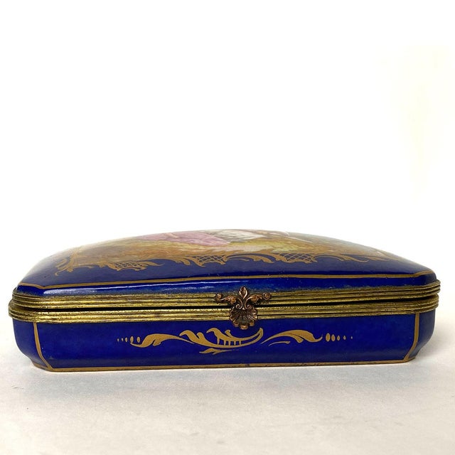 Ceramic 19th Century French Signed Sevres Style Hand Painted Parcel Gilt Porcelain Dresser Box For Sale - Image 7 of 12