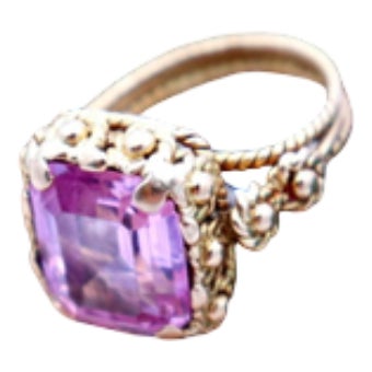 Gold Ring with Reliefs and Ruby Application For Sale