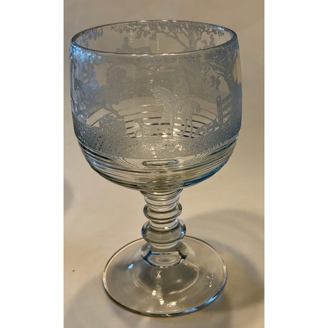 1930s Cambridge Imperial Fox Hunt Scene Glass Goblets Tally Ho Hay Day - Set of 9 For Sale - Image 15 of 15