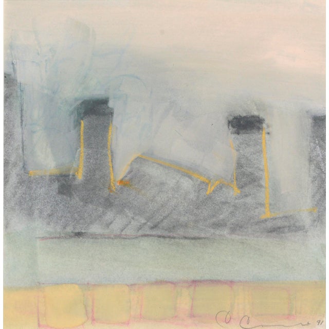 Skyline against of a pink sunset by San Francisco artist Chris Cacciotti (American, 20th Century). Signed and dated "C...
