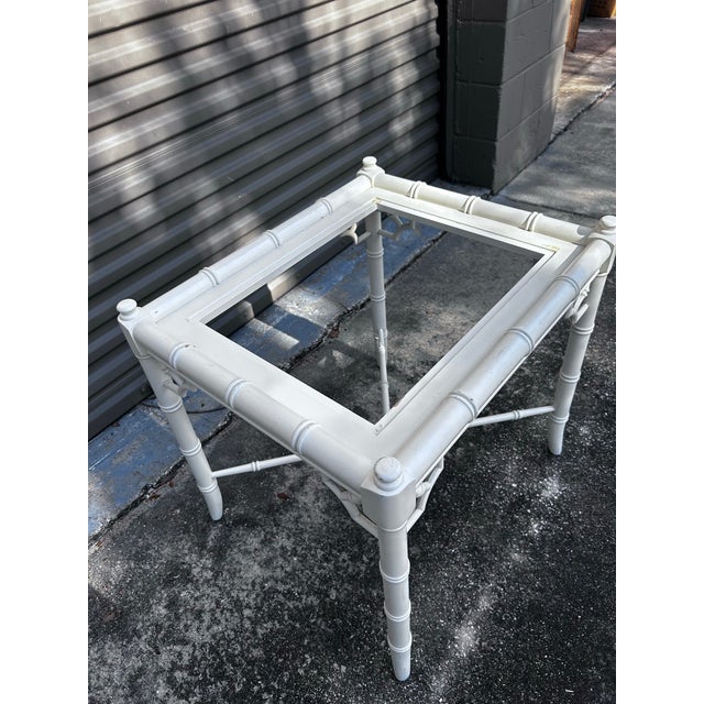 Contemporary Vintage White Square Thomasville Allegro Faux Bamboo Side Table For Sale - Image 3 of 7