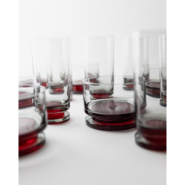Vintage Drinking Glasses with Red Stem, 1970s, Set of 8 For Sale - Image 11 of 12