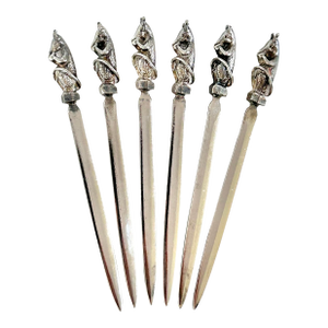 Vintage Silverplate Animal Cocktail Picks – Set of 6 Figural Barware Skewers, Mid Century Entertaining, Holland With Original Box