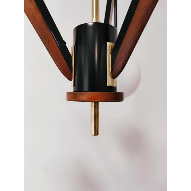 Mid-Century Modern Vintage Brass & Wooden Ceiling Lamp from Stilnovo For Sale - Image 3 of 18