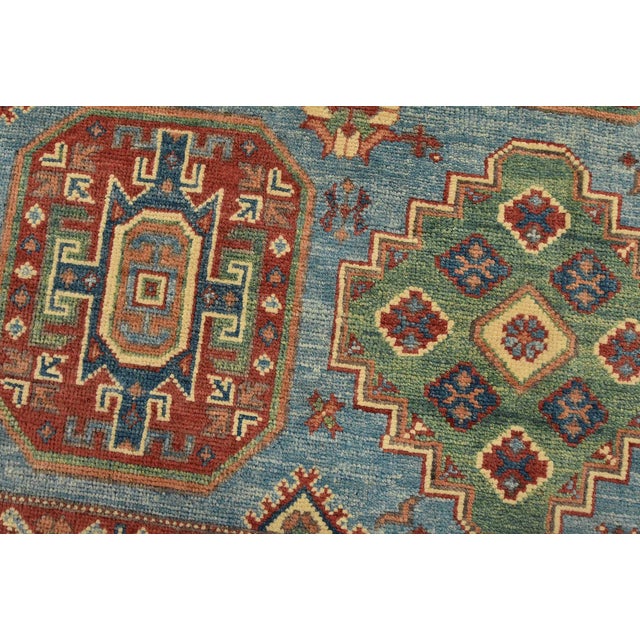 Kazak Rug 8’11” X 11’11” Blue Wool Tribal Hand-Knotted Oriental Carpet For Sale - Image 4 of 14