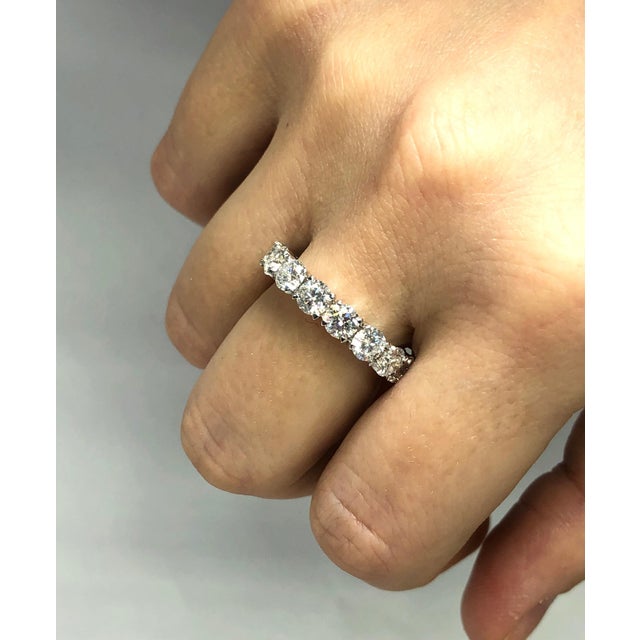 4.45 Carat Brilliant Round Diamond Wedding Eternity Band, Size 5 For Sale - Image 4 of 4