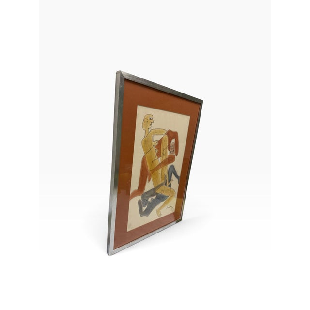 Mid-Century Modern 1974 Mid-Century Modern Cubist Interlocking Nude Watercolor Signed Gigi Aramescu – 21.5x30 For Sale - Image 3 of 7