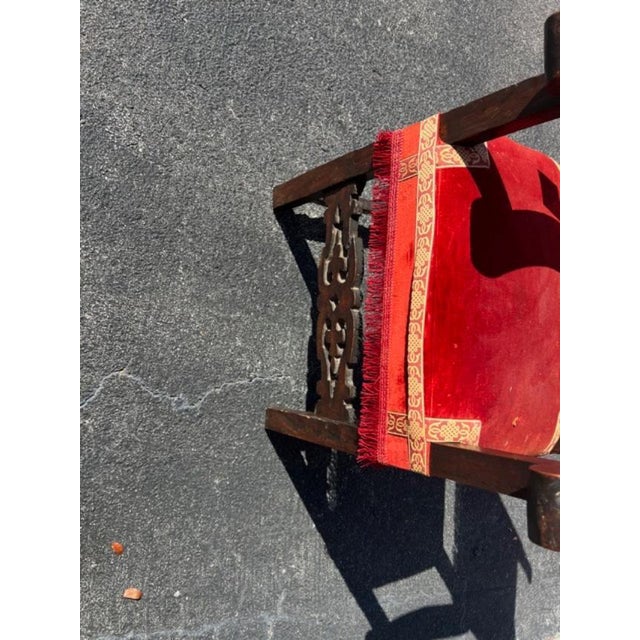 Antique Spanish Throne Chair Red Fabric For Sale - Image 4 of 4