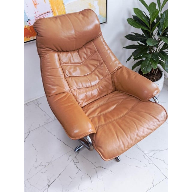 Set of Mid-Century Modern Leather Lounge Chair and Ottoman from Skoghaug Industri, 1980 For Sale - Image 10 of 18