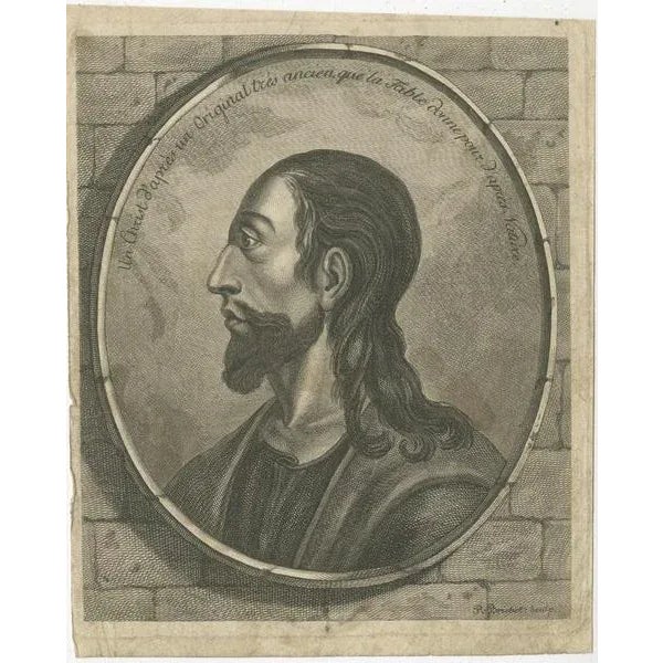 Title on the engraving: "Un Christ d'un original très ancien, que la fable donne pour après nature" Translated: "A Christ...