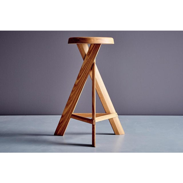 Brown S31 C Tabouret Round Bar Stools by Pierre Chapo, France, 2010s, Set of 3 For Sale - Image 8 of 14