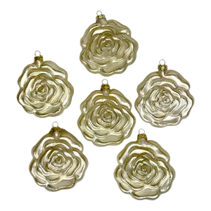 Vintage Hollywood Regency Glass Rose Christmas Ornament After Radko - Set of 6.