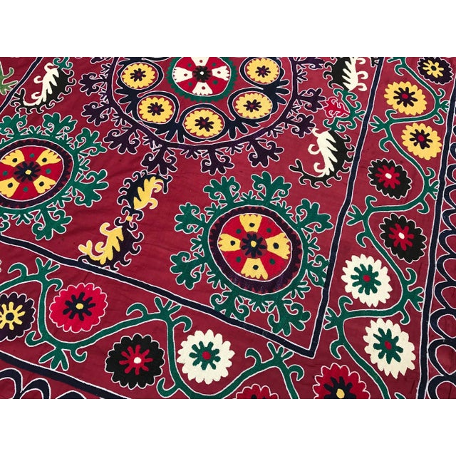 Dark Pink Vintage Suzani For Sale - Image 4 of 6