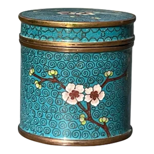 Chinoiserie Turquoise Cloissone Box With Cherry Blossoms