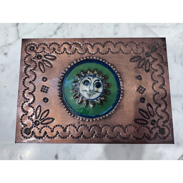Mid 20th Century Mexican Copper and Enamel Sun Lion Trinket Box For Sale - Image 4 of 7