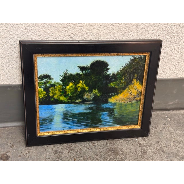 Blue Signed Camhi Lakeside Landscape Original Oil Painting For Sale - Image 8 of 12